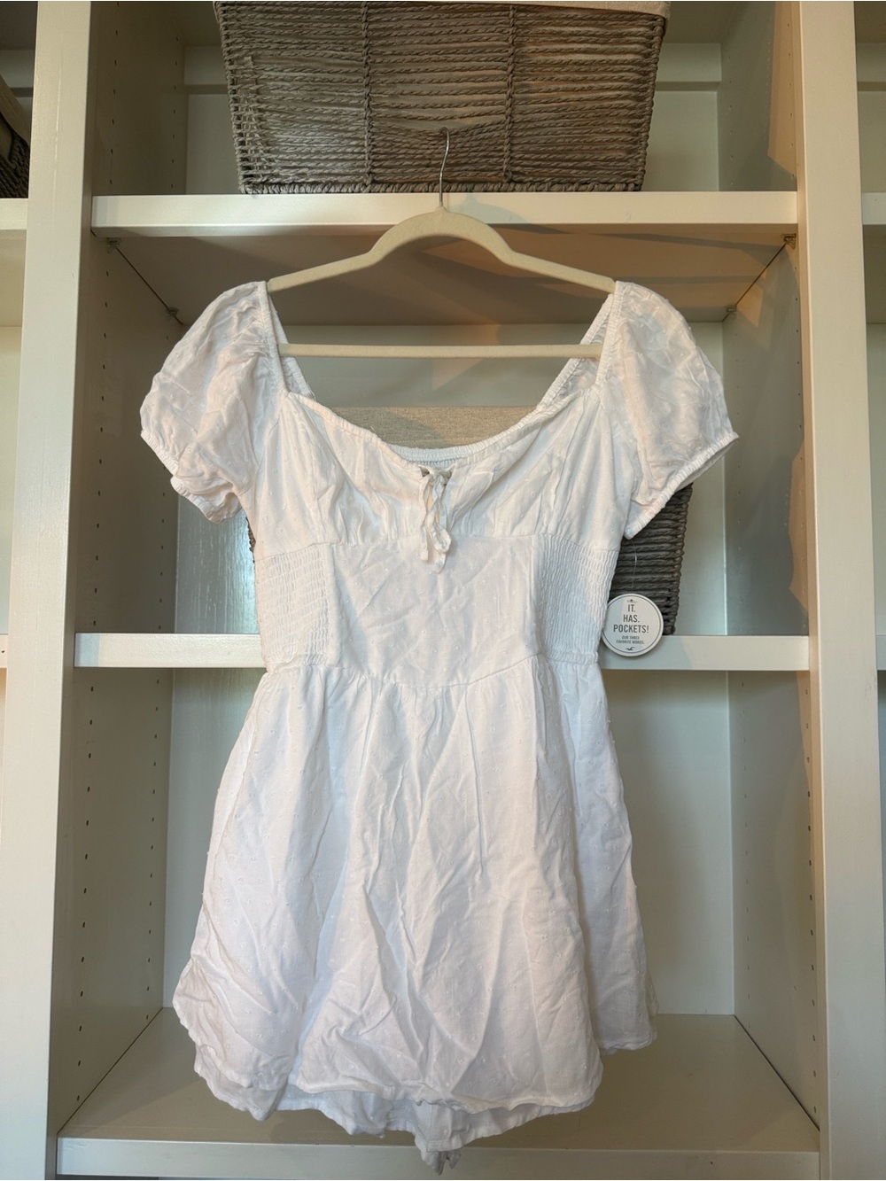 Hollister White Short Puff Sleeve Smocked Mini Dress